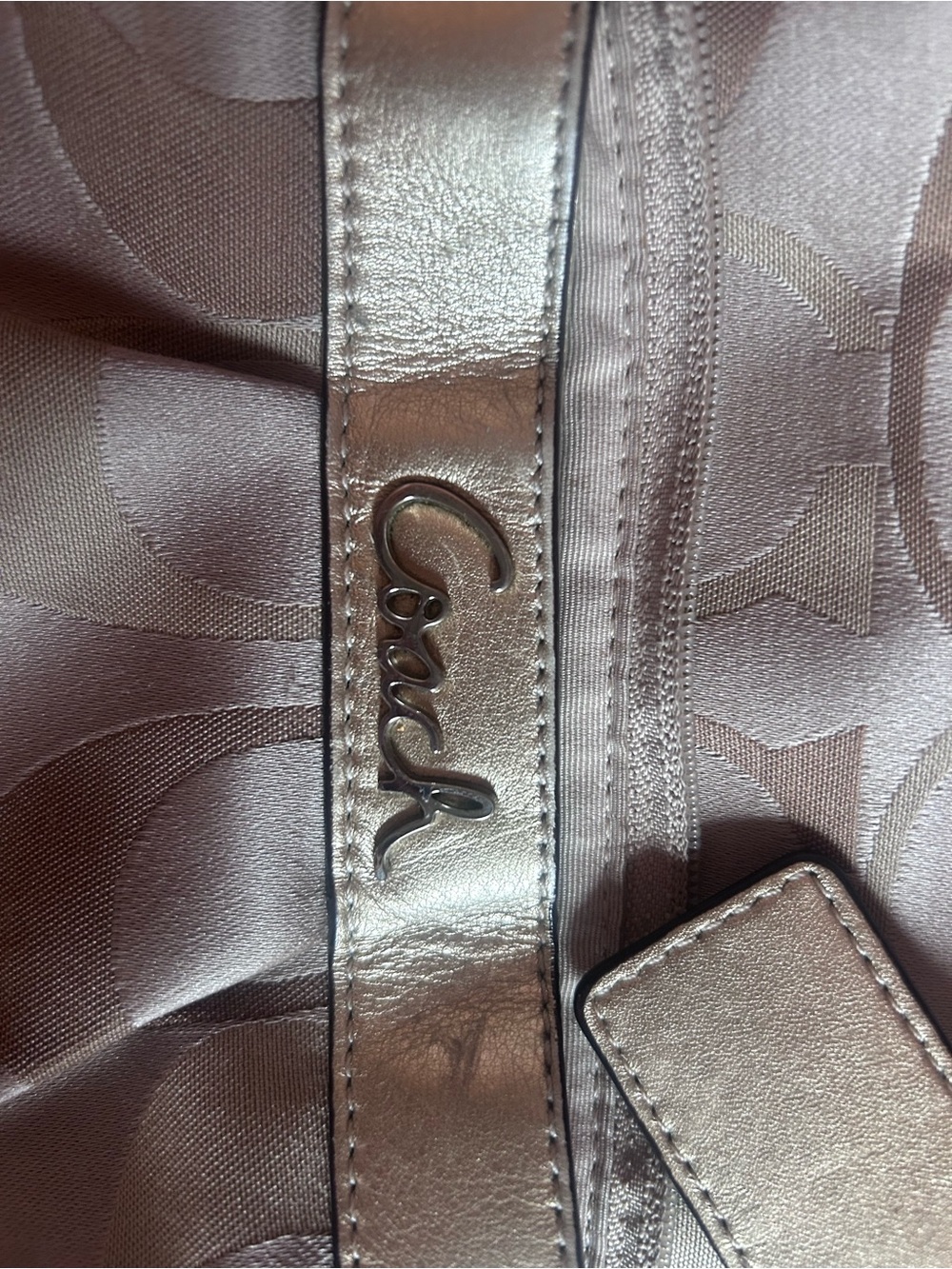 Coach Metallic Rose Silver Signature Handbag